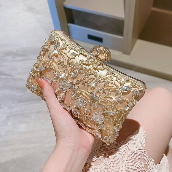 Rhinestone Evening Bag Sparkly Womens Crystal Purse Party Wedding Cocktail Prom - Picture 3 of 8